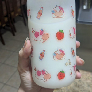 Strawberry Cow Glass Cup 16oz